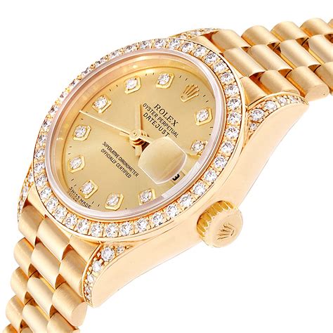 rolex lady datejust 26 oro president|rolex ladies datejust diamond bezel.